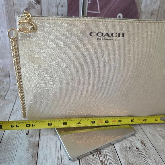 Coach Gold Glitter Evening Wristlet Pouch Clutch Bag